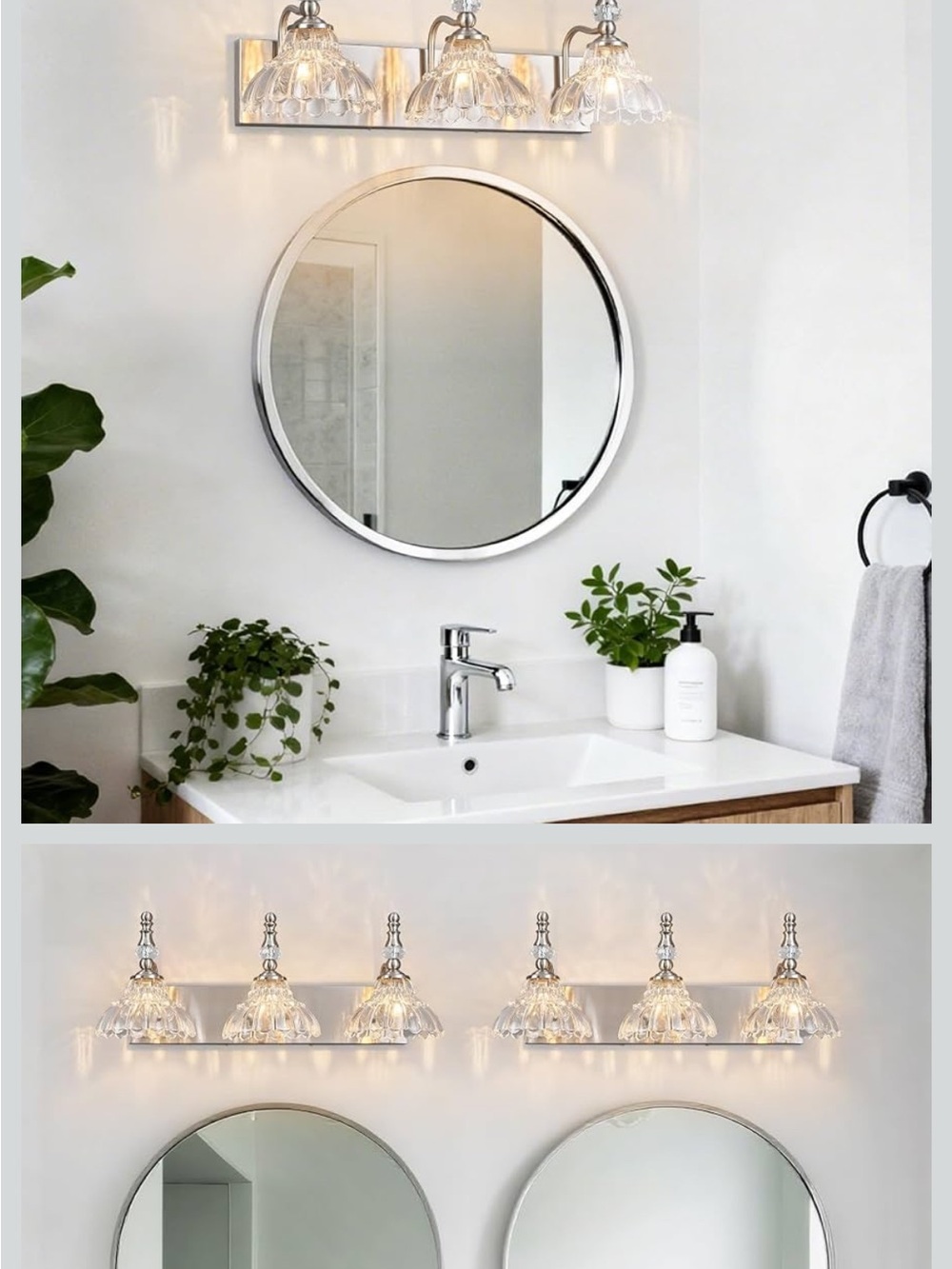 Vintage Bathroom Vanity Light, 3-Light Brushed Nickel Vanity Lighting Fixture